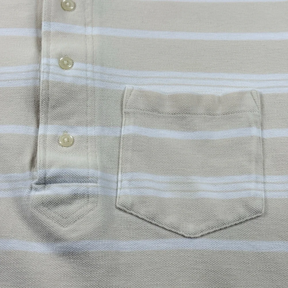 Vintage Polo Ralph Lauren Stripe Polo Shirt Mens XL Pocket USA Beige Cotton